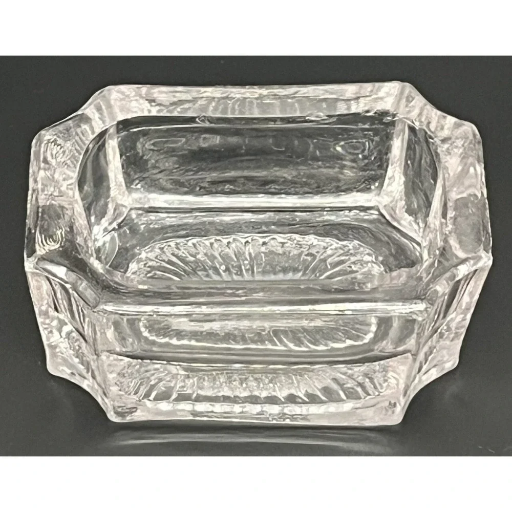 Vintage Clear Heavy Glass Rectangular Shape Individual Salt Cellar Dip Bowl